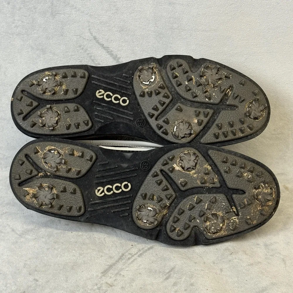 Ecco Gore-Tex‎ Golf Shoes Size 39 White Brown Leather Waterproof Spiked